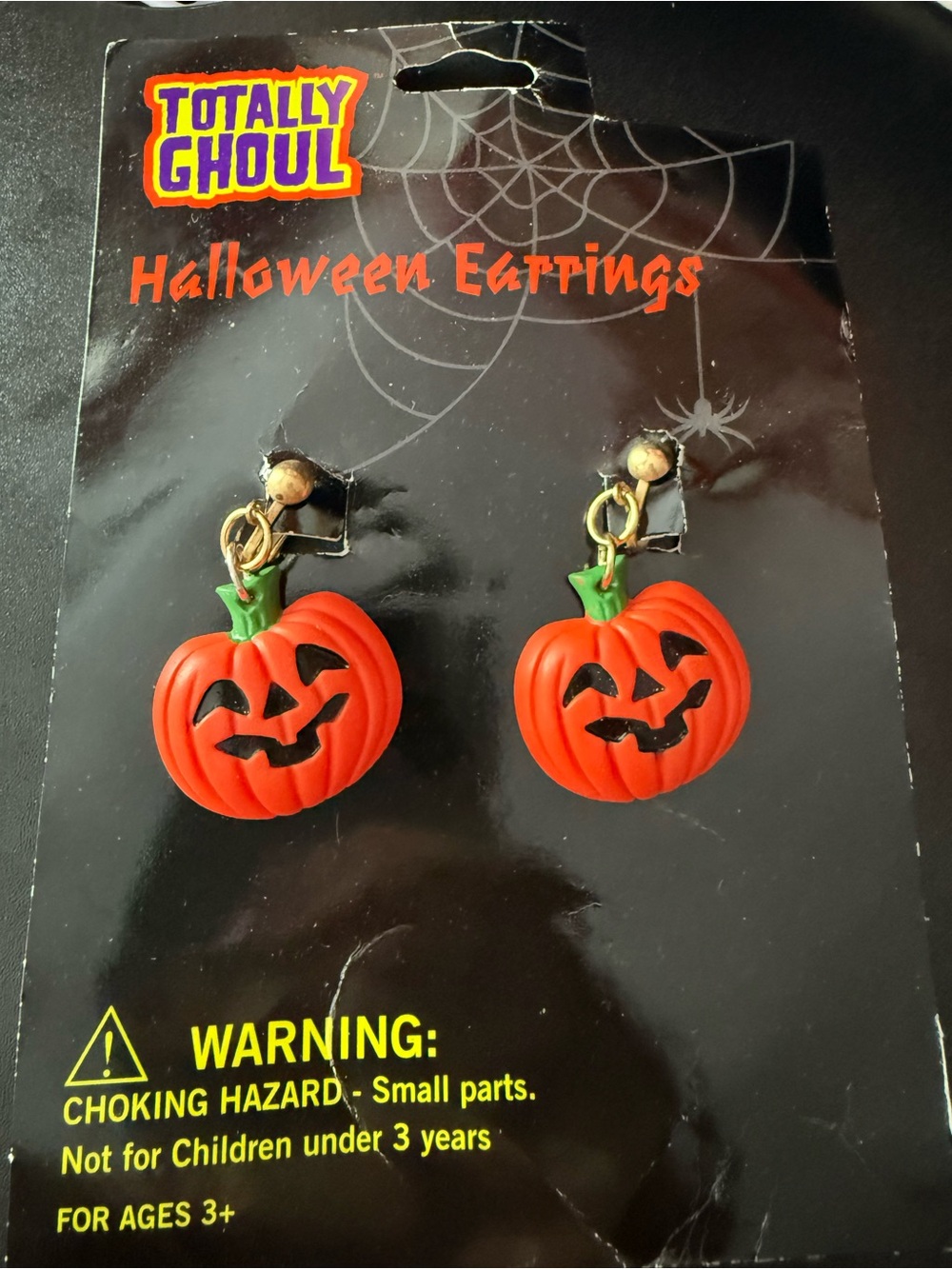 Orange Pumpkin Jack-O'-Lantern Dangle clip on Earrings